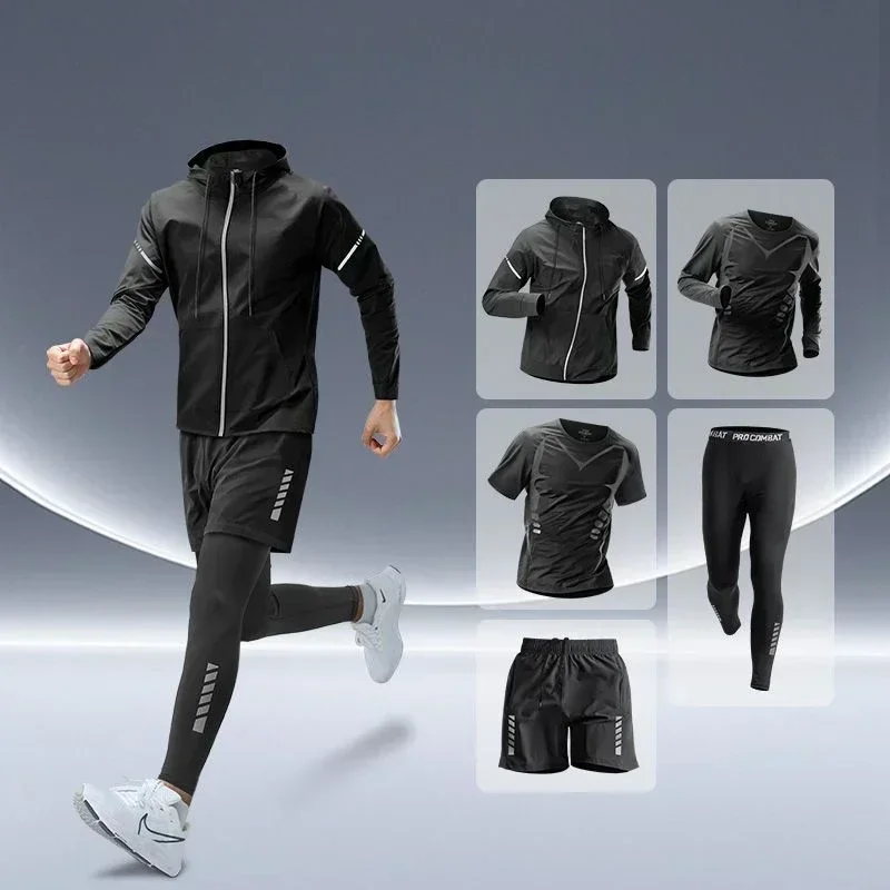Running Gear Quick Dry - メンズフィットネスランニングセット タイトフィット速乾性ウェア 秋の夜間ランニング トレーニング サイクリング用 新しいスポーツウェアギア