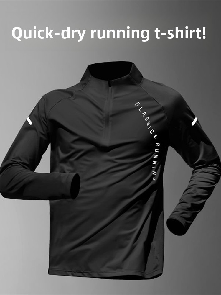 メンズトレーニングウェア速乾長袖Tシャツハーフジップランニン - Running Gear Quick Dry のレビューと価格